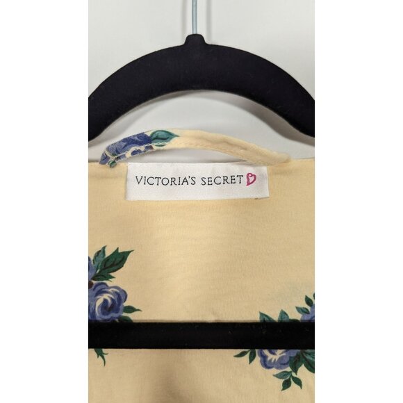 Victorias Secret Womens Robe Small Yellow Lace Trim Blue Floral Wrap Tie Belt - Picture 4 of 10